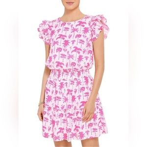 Vineyard Vines Pink Palms Linen Dress